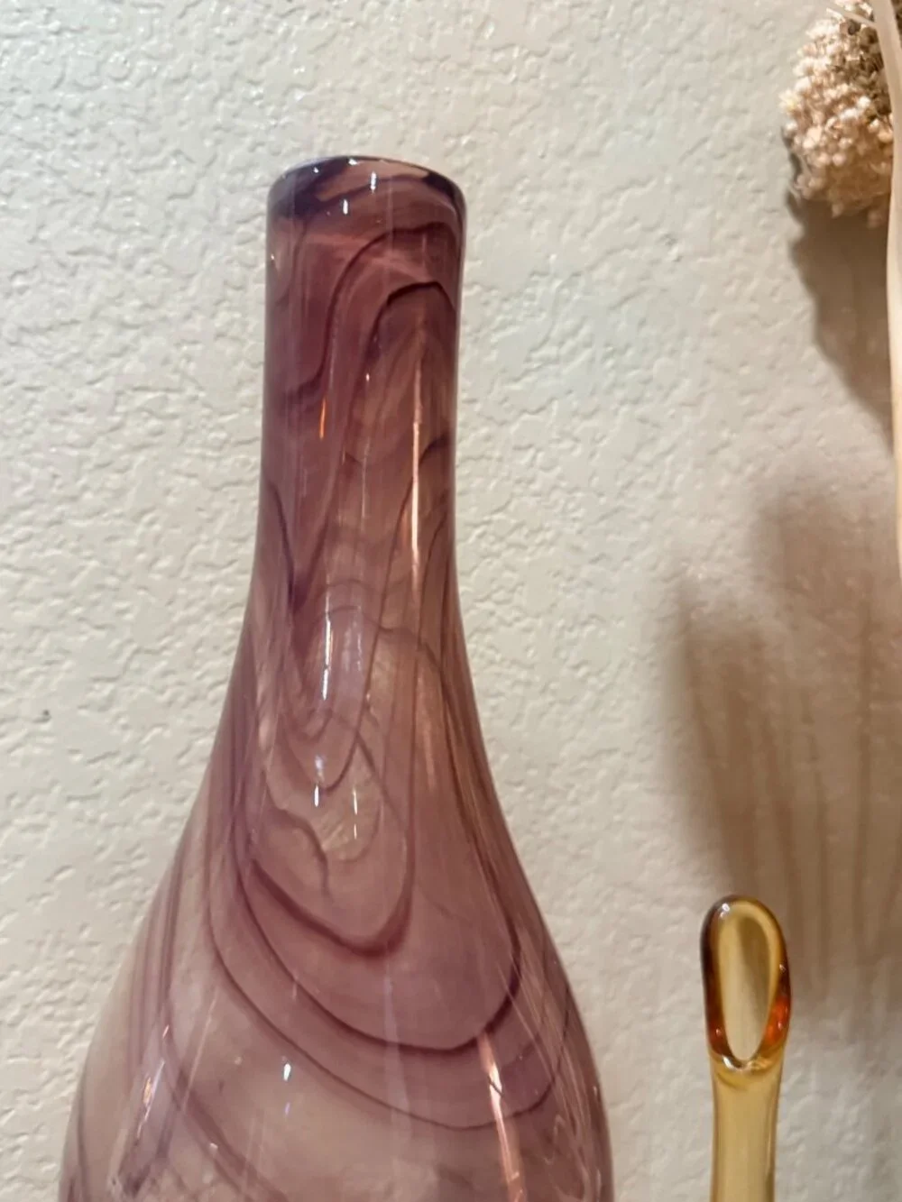 Vintage 19” Tall Amethyst Brown Swirl Art Glass Bottle Vase